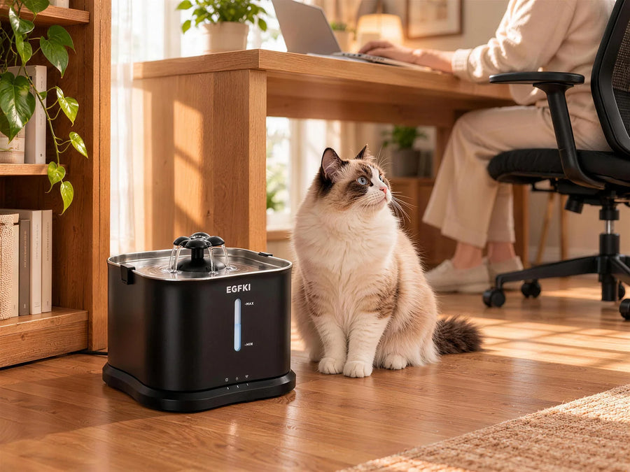 EGFKI smart cat water fountain in a home office
