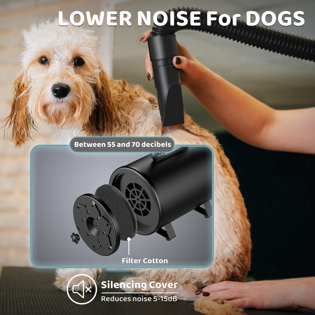 EGFKI Dog Dryer, 5.2HP/ 3800W Pet Grooming High Velocity Force Blower with 4 Nozzles, Adjustable Speed and Temperature Dog Hair Dryers for Grooming