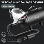 EGFKI Dog Dryer, 5.2HP/ 3800W Pet Grooming High Velocity Force Blower with 4 Nozzles, Adjustable Speed and Temperature Dog Hair Dryers for Grooming
