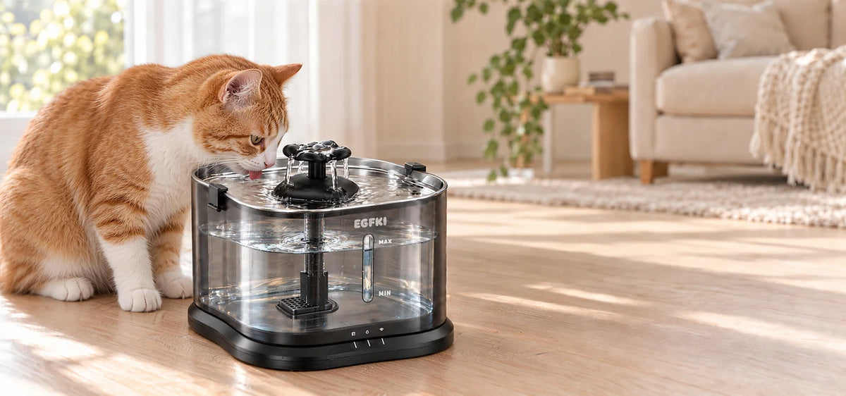 Transparent 3.6L EGFKI water fountain filled with clear water