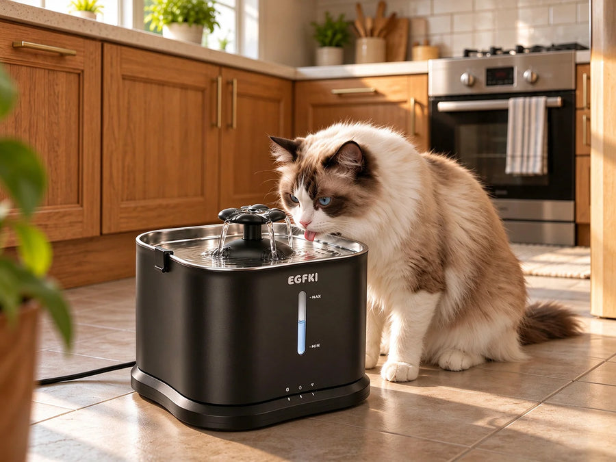EGFKI smart cat water fountain in a kitchen
