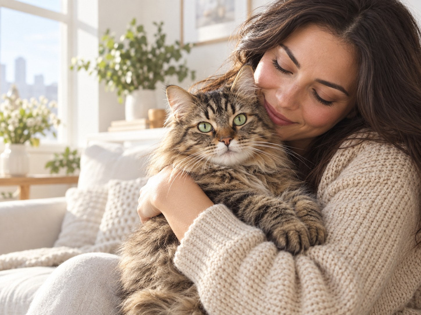 Woman holding a cat